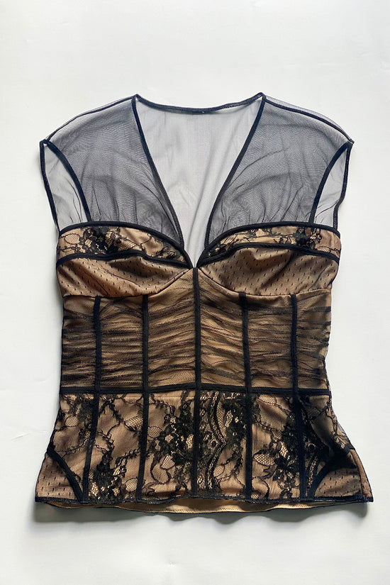 Load image into Gallery viewer, Vintage Tulle &amp;amp; Lace Corset Top
