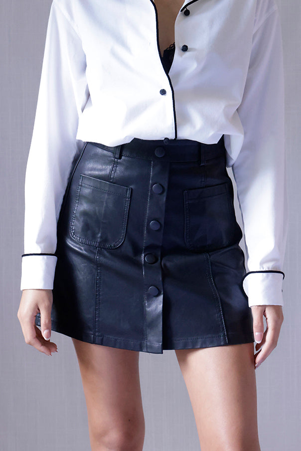 Vintage Black Faux Leather Mini Skirt