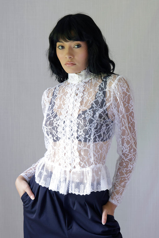 Load image into Gallery viewer, Vintage Gunne Sax Sheer Lace Prairie Blouse
