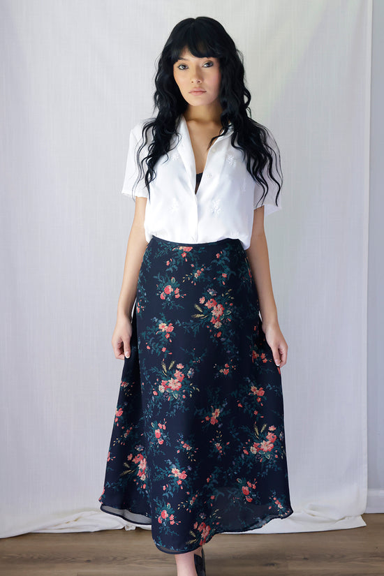 Vintage Ralph Lauren Silk Bias Cut Floral Skirt
